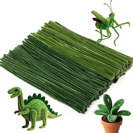 Caydo 200 Pieces Green Pipe Cleaners,Thick Fluffy Chenille Stems, Pipe Cleaner Crafts for Arts & Crafts, Perfect for Making Animals, Flowers, and St. Patrick's Day Decorations