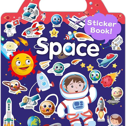 Benresive Reusable Sticker Book for Toddlers 2-4 Years, Fun Travel Stickers for Kids, Waterproof Sticker Books for Toddlers 1-3, Crafts Activities for Todddlers 1-3 2-4 3-5 - Space