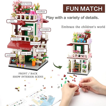 Flower Shop Micro Building Blocks Set Simulation Mini House Building Educational Creative Gift for Ages of 14+ 953 Pieces Street View