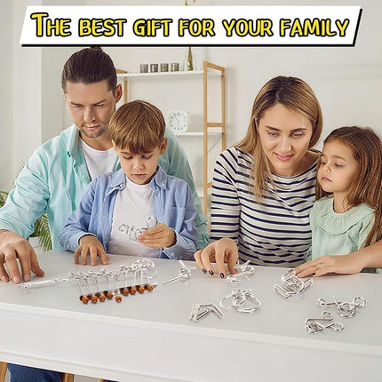 Yilloog Metal Wire Puzzle Set of 8 with Pouch, Brain Teaser Puzzles IQ Test Ring Disentanglement Unlock Interlock Game Trick Metal for Party Favor Challenge (E Style)