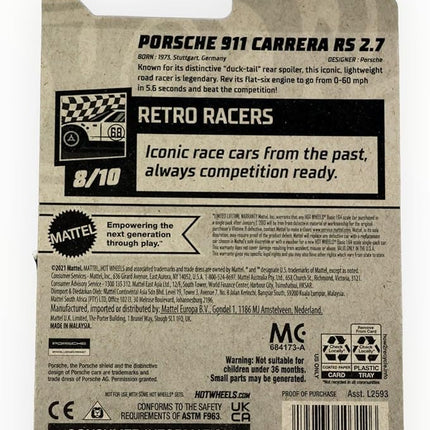 Hot Wheels Porsche 911 Carrera RS 2.7, Retro Racers 8/10 [Orange] 125/250