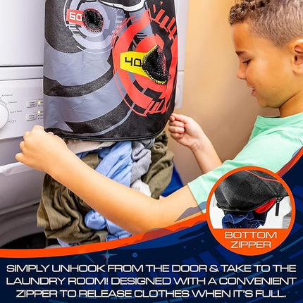 NERF Basketball Hoop Hamper - Laundry Layup Over the Door Basket + Shooting Target - Mini Hoop Hamper + Basketball Set