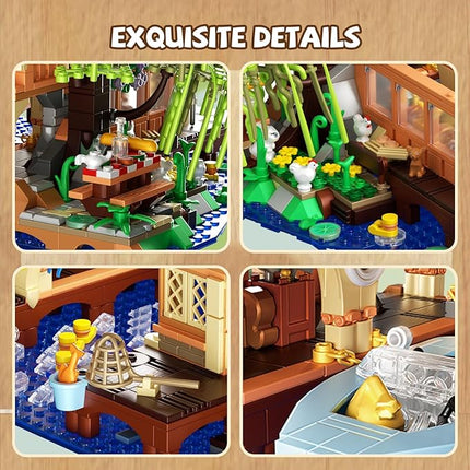 Girls Friends Vacation Lake House Buiding Set with Boat, 2190 PCS Tree House Wooden Cabin Mini Building Block Set, Educational Toy Construction Kit, Birthday Gifts for Adults,Kid,Boy,Girl Age 14+