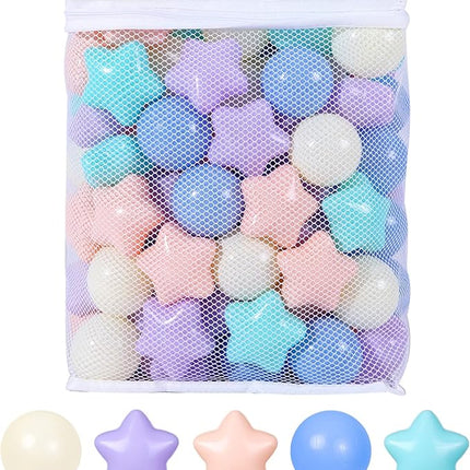 STARBOLO Star Ball Pit Balls for Ball Pit - 100pcs Crush Proof Plastic Children's Toy Balls Macaron Ocean Balls for Birthday Parties Games Pool