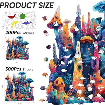 Wooden Puzzles for Adults 200 Pieces, Coral Ocean Jigsaw Puzzles, Unique Shape Adult Puzzles, Irregular Wood Puzzles Creative Gift for Adults Family Game(11x11.2 in)