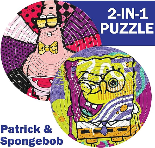 Spin Flip Puzzle: Spongebob & Patrick, 12 Rings, 3D Puzzle, Challenging, Fun, Interactive Brain Teaser for Kids and Adults, Stimulates Creativity