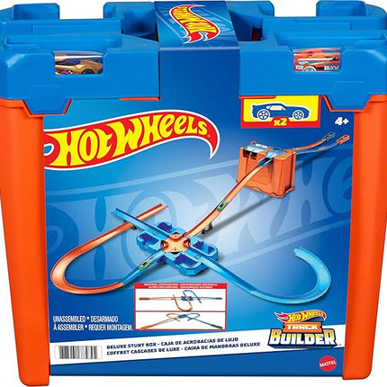Hot Wheels Toy Car Track Builder Playset, Deluxe Stunt Box with 25 Component Parts & 1:64 Scale Vehicle (Amazon Exclusive)