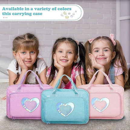 Carrying Case Compatible with Barbie Dolls 12-Inch, Storage Organizer with Handle Holds up to 6 Dolls,Multiple Pockets for Accessories,Toy Storage Box, Blue,Bag Only