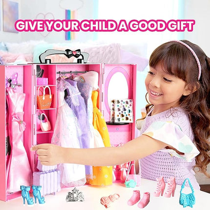 UCanaan 180 Pcs Doll Clothes and Accessories Set, Princess Gowns, Dresses, Tops, Pants, Shoes, Hangers, Fashion Doll Wardrobe, Ages 3+