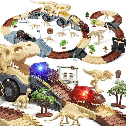 TUMAMA Dinosaur Toys Race Car Track, Flexible Dinosaur Track Toys Set, Create a Dinosaur World Road Race, Birthday for 3 4 5 6 7 Years Old Boys Girls Kids