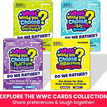 QUOKKA 4-Pack Card Game| 2000+ Hilarious Questions| Funny Family & Party Board Games for Kids, Teens, Adults - Travel, Pop Culture, Daily Life & Situations | What Would You Choose Challenges Ages 8+