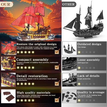 1427PCS Red Pirate Ship Building Blocks Toys Compatible Lego Size,Creative Queen Anna's Revenge Pirates Architecture Corsair Building Set,A Wonderful Present for 6+ Boys, Girls or Adults