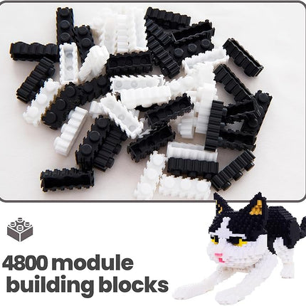 Cat Micro Building Blocks Animal Set, Cow Cat DIY Mini 3D Building Toy Bricks Kit Gift for Adults and Kids, 4800 Pieces (Black & White)