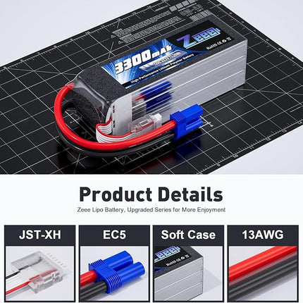 Zeee 6S Lipo Battery 3300mAh 22.2V 120C Soft Case Battery with EC5 Connector for RC Airplane Helicopter RC Car Truck Tank Drone Racing Hobby(2 Pack)