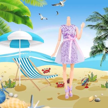 17 Pcs Doll Clothes and Accessories Suitcase Travel Set - Miniature Laptop Computer Tablet Phone, Suitcase,Backpack Bag,Clothes Set,Shoes,Telescope,Dollars,Omelette Toast Set for 11.5" Doll