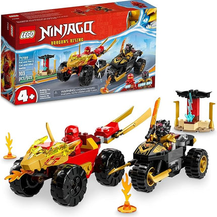 LEGO NINJAGO Kai and Ras’ Car and Bike Battle 71789 Beginner Building Toy Set, Features a Ninja Car Toy and Bike Plus 2 Minifigures, Birthday Gift for Toddlers and Kids Who are Little Ninja Fans
