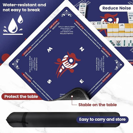 Mahjong Mat - 31.5x31.5 Inch Mahjong Mat for Table, Non-Slip Noise Reduction Mahjong Table Mat for Poker, Dominoes, Board Games & Card Games (Dark Blue)