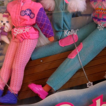 BARBIE WINTER HOLIDAY Set SLEDDING FUN w 4 DOLLS (Skipper, Kelly, Stacie & Barbie), Koko (Dog), SLED & More (1995)