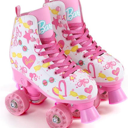 BARBIE Roller Skates for Girls - Adjustable Sizes 12-2, Glitter Wheels, ABEC 5 Bearings - Durable PVC Material, Foam Shoe Lining - Perfect for Active Fun and Adventures