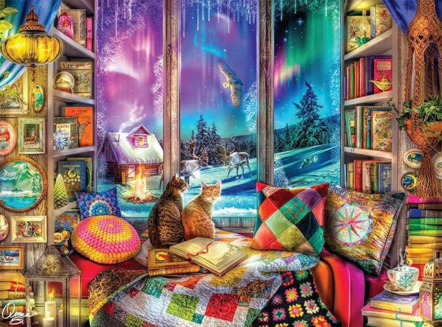 Buffalo Games - 1000 Piece Jigsaw Puzzle - Aimee Stewart - Northern Lights Cats - Winter Scene - Challenging Puzzles for Adults and Families