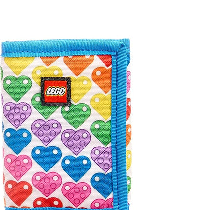 LEGO Trifold Wallet, Kids Unisex Wallet for Boys and Girls, with Clear ID Window, Card and Cash Pockets and Secure Hook and Loop Closure, Rainbow Hearts