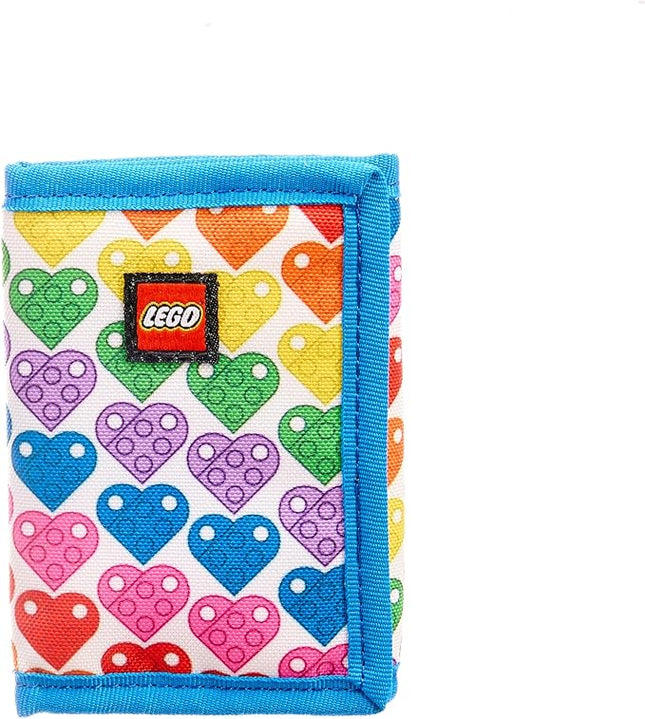 LEGO Trifold Wallet, Kids Unisex Wallet for Boys and Girls, with Clear ID Window, Card and Cash Pockets and Secure Hook and Loop Closure, Rainbow Hearts