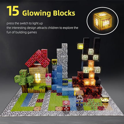 200 PCS Magnetic Building Blocks–STEM Educational Magnet Cube Set with 15 LED Light-Up Blocks (Replaceable Battery)&Foldable Magnetic Board,Creative Construction Toy Gift for Kids (Boys&Girls Ages 3+)