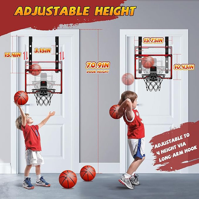HopeRock Indoor Basketball Hoop for Kids, Over The Door Mini Basketball Hoops, with LED Light, Scoreboard, Birthday Toys Gifts for 5 6 7 8 9 10 11 12+ Year Old Boys