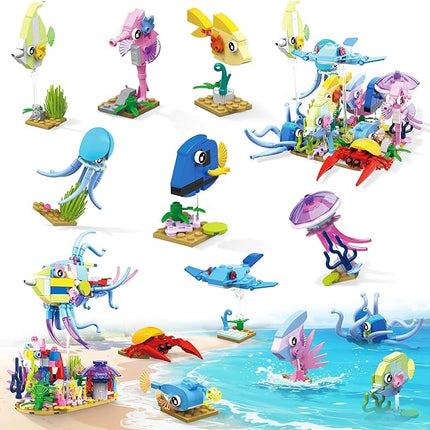 Party Favors for Gifts, 12 in 2 Creative Building Set Mini Sea World, Classroom Prizes Goodie Bag Fillers Stuffers, Birthday Halloween