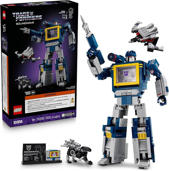 LEGO Icons Transformers: Soundwave - Building Set W/Sound Effects for Adults, 18+ - Model Kit W/Ravage & Laserbeak Figures - DIY Home Decor - Collectible Gift Idea for Sci-FI & Movie Fans - 10358