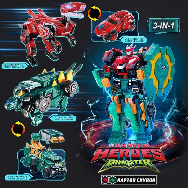 3 in 1 Transformable Robot Raptor Chyron, 11.02 inch, Robot Toy for Kids, Chariot, Dinosaur and Transformable Toy for Boys and Girls 5 6 7 8 9 10 Years Old