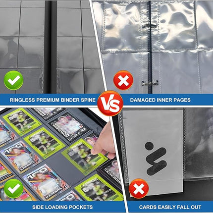 Trading Card Binder with16 Pocket 32 Pages up to 1024 Soccer TCG MTG YGO Trading Cards Binder,Waterproof Ringless Side Loading Trading Card Album for Soccer Cards 2024-2025