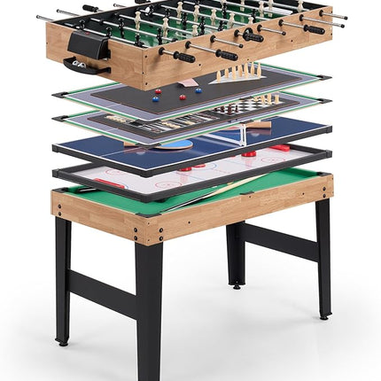 10-in-1 Foosball Table 48" Combo Game Table Ping Pong Table Air Hockey Table Pool Table Soccer Foosball All in One with Accessories for Indoor Outdoor Game Rooms and Family Game