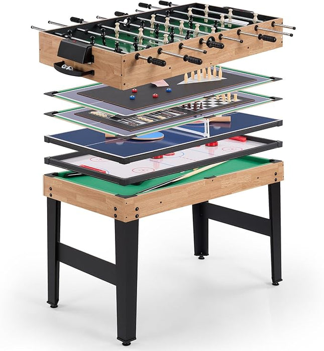 10-in-1 Foosball Table 48" Combo Game Table Ping Pong Table Air Hockey Table Pool Table Soccer Foosball All in One with Accessories for Indoor Outdoor Game Rooms and Family Game