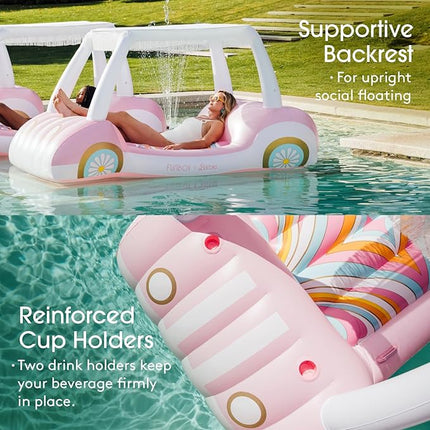 FUNBOY & Malibu Barbie Luxury Inflatable Golf Cart Summer Pool Float - Land or Water Inflatable with Cup Holder