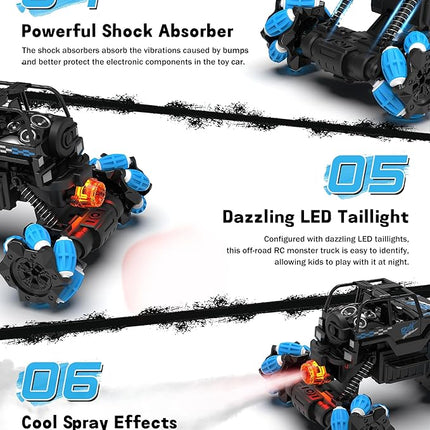 RC Sideways Stunt Car, 2.4 Ghz Remote Control Drift Car, Features 360° Rotation, Spins, Spray, All Terrain 4WD RC Stunt Cars Toys for 6-12 Years Boys Girls Gifts for Christmas New Year