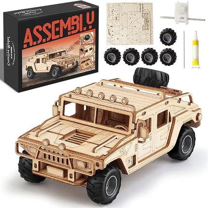 3D Wooden Puzzles Model Car Kits to Build for Adults, DIY Off-Road Car Building Kits, Brain Teaser Pull Back Toys, Gift for Men Boys on Birthday/Christmas Day
