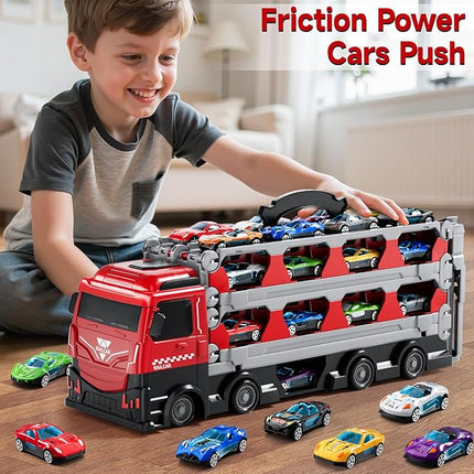 Toy Truck for 3 4 5 6 Years Old Kids Boys | 78-Inch Race Track Transport Vehicle & 12 Die-Cast Metal Toy Cars | Toddler Truck Car Toys Set Gifts for Age 3-12 Years Old Kids Boy