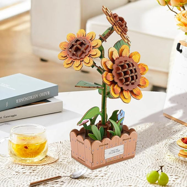 3D Wooden Puzzles for Adults - Sunflower Flower Puzzle, DIY Wooden Flowers Model Building Kits Crafts, Botanical Collection Gift Ideas for Mother's Day Birthday Christmas Housewarming