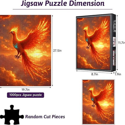 1000 Piece Jigsaw Puzzle for Adults – Majestic Phoenix Fantasy Puzzles | Challenging Firebird Mythical Creature Puzzle, Stress Relief Brain Game & Gift for Puzzle Lovers