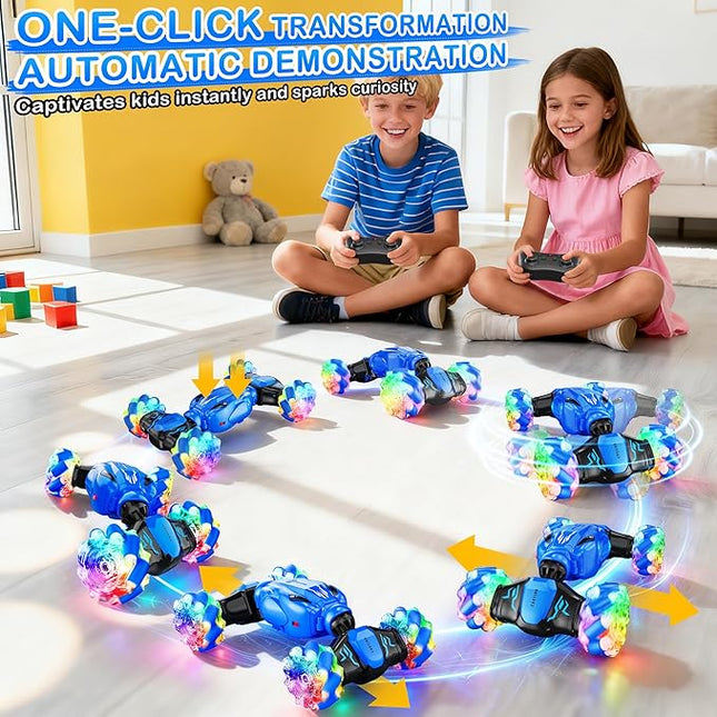 Remote Control Car for Boys 4-7 2.4ghz 4WD Rc Car 360° Rotate Transform Drift with Lights,All Terrains Rc Stunt Car Toys for Boys 6-8 8-12 Birthday