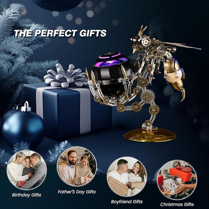 3D Metal Puzzles for Adult, DIY Metal Puzzle Toys, Cyberpunk Mechanical Wasp with Speaker for Men's Birthday (Speaker Version)