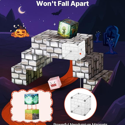 VEVOR Magnetic Blocks, 100 PCS Cemetery Zombies Set, Magnetic Building Cubes for Kids, STEM Montessori Sensory Toys for Christmas Birthday Gift, Construction Stacking Toy for 3+ Years Old Boys & Girls