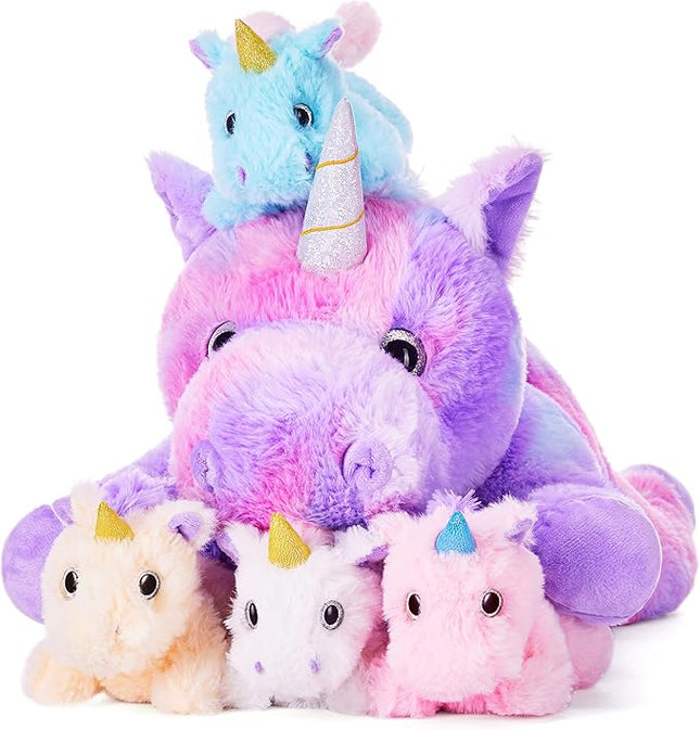 IKASA Mommy Unicorn Toys for Girls Age 4-6，Mom and Baby Stuffed Animal Plush Toy,Small Family Set Toy with Little Babies,Gifts for Kid (Unicorn,18")