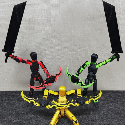 (Assembly Completed) T13 Action Figure, 5.5 Inch 3D Printed Multi-Jointed Movable Dummy 13 Toy,Dummy 13 Robot Action Figure with Lots of Weapons, Black Red