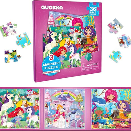 QUOKKA Magnetic Puzzles for Kids Ages 4-6 - 36 Pieces Sudoku Toddler Puzzles Ages 2-4 - Travel Games for Kids Ages 3-5 - Princess Unicorn Mermaid Toddler Travel Toys - Car Airplane Road Trip Games