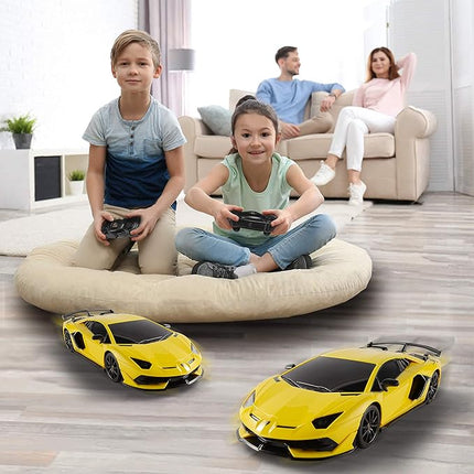 BEZGAR 1:24 Scale Lambo Remote Control Car, Electric Sport Racing Hobby Lambo Toy Car Model Vehicle, RC Car Toys for 3 4 5 6 7 8 Boys and Girls(Yellow)
