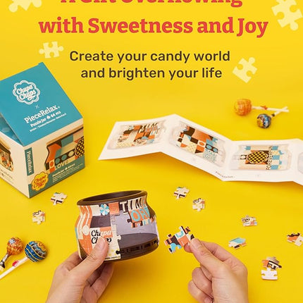 Chupa Chups X PieceRelax 3D Puzzle Jar 64 Plastic Pieces for Adults - Timeless Memories - Retro Fun S Wooden Lid Container for Kitchen Dining Study Living Room No Glue Requied Small [BC1024]