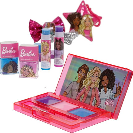 Barbie Backpack Cosmetic Makeup Gift Bag Set 12 Pcs Includes Lip Gloss, Nail Polish & Hair Accessories for Kids Teen Tween Girls, Ages 3+ Perfect for Parties, Sleepovers and Makeovers by Townley Girl
