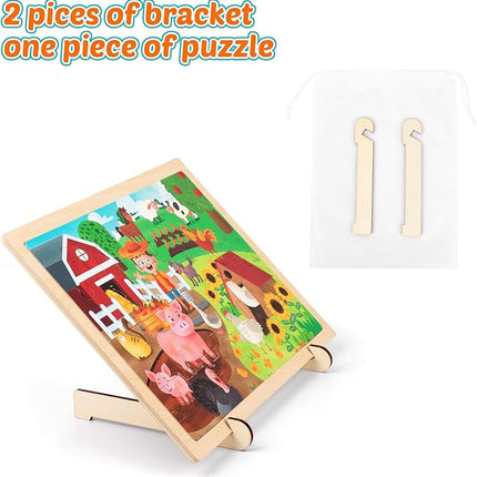 SYNARRY 24 Pieces Puzzles for Kids Ages 3-5, Farm Wooden Jigsaw Puzzles with Storage Tray, Educational Preschool Puzzles Toys Set for Toddler, Easter Basket Stuffers Valentines Day Gifts for Kids